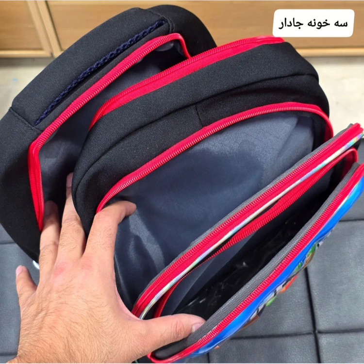 کوله پشتی مدرسه پسرانه مقطع ابتدایی سه خانه ضدتعریق طرح عکسدار